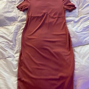 SHEIN Mauve Ribbed Midi Dress